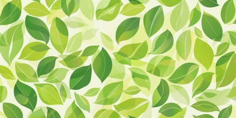 Seamless green leaf pattern on a light background, conveying an eco-friendly and fresh aesthetic.