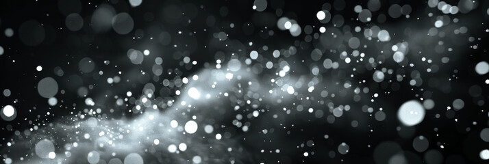 Falling snow  On Black Background.white bokeh defocused background, Abstract dark white Christmas festive background,Christmas and New Year background with white glitter of stars,banner poster design - obrazy, fototapety, plakaty