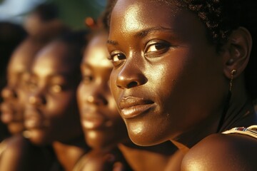 Retrato de mujeres de color negras con fondo desenfocado - obrazy, fototapety, plakaty