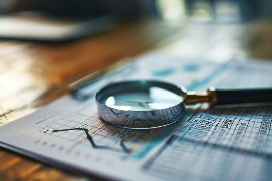 Lupa sobre gr&aacute;ficos y datos financieros 