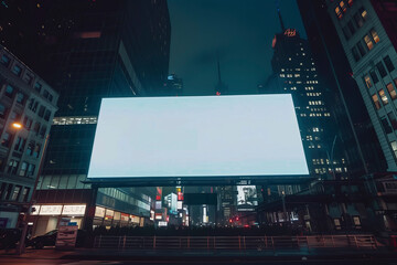 Large blank billboard in the city at night. Blanket banner to add your own text