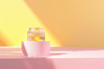 Fototapeta na wymiar Moisturizing serum for the skin against pink-yellow background