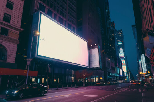 Fototapeta Large blank billboard in the city at night. Blanket banner to add your own text