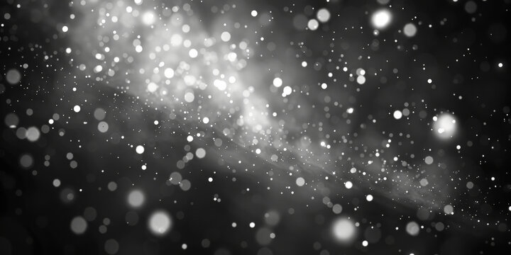 Falling snow  On Black Background.white bokeh defocused background, Abstract dark white Christmas festive background,Christmas and New Year background with white glitter of stars,banner poster design
