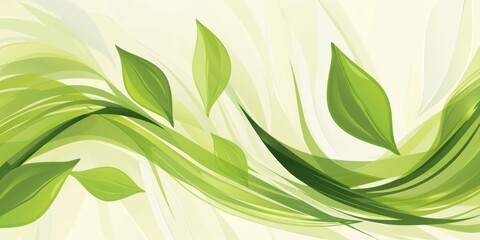 Abstract dynamic green leaves design, conveying growth and vitality on a soft background.