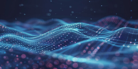 3d abstract dots representing digital binary data. Concept for big data, deep machine learning, artificial intelligence, business technology background. virtualization, futuristic,3d blue wave