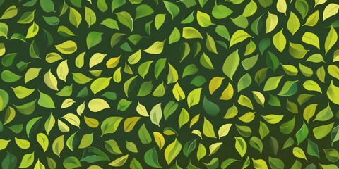 Lush green foliage pattern with vibrant shades on dark background, symbolizing vitality and nature.