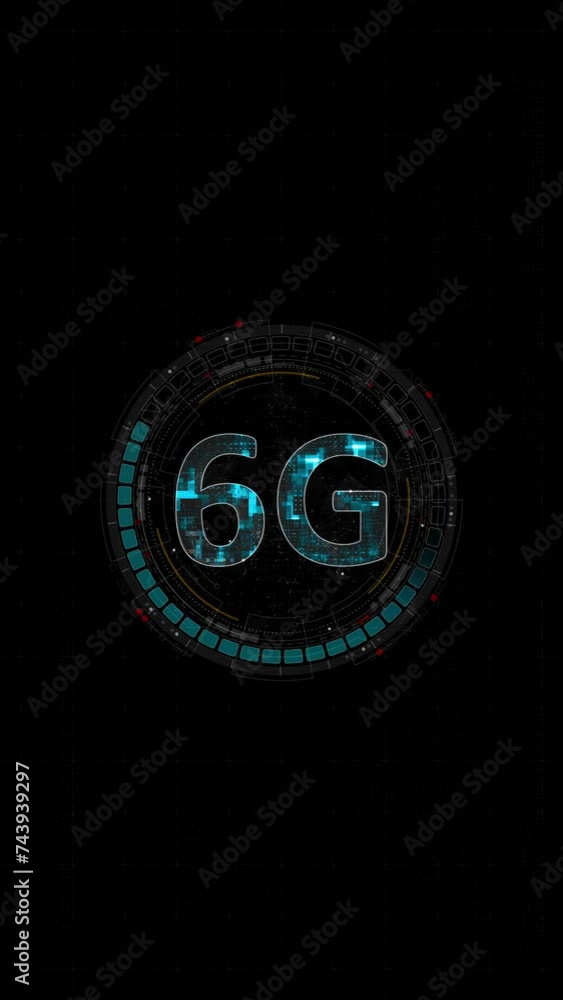 Aufkleber motion graphic of blue digital 6g letter and circle futuristic hud elements with generation of conne