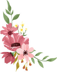 Vector bouquet of maroon wildflowers, isolated on white background.