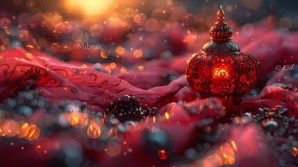 A captivating HD image showcasing the elegance of "Eid Mubarak" written boldly against a radiant red and white background