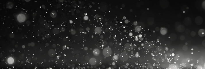 Falling snow  On Black Background.white bokeh defocused background, Abstract dark white Christmas festive background,Christmas and New Year background with white glitter of stars,banner poster design