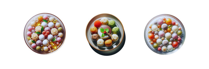 Set of top view of Delicious Wabasha, Japanese food, illustration, isolated over on transparent white background