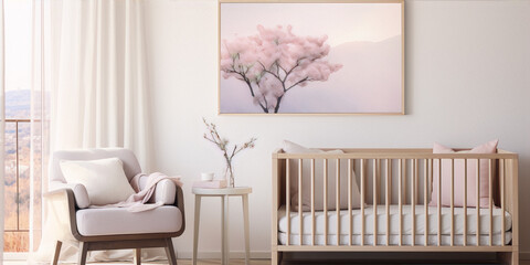 Pink and white ethereal cherry blossom tree nursery - obrazy, fototapety, plakaty