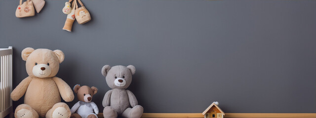 3d illustration of cute teddy bears in a minimal scandinavian style room - obrazy, fototapety, plakaty