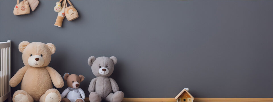 Fototapeta 3d illustration of cute teddy bears in a minimal scandinavian style room