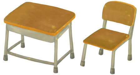 教室の椅子と机のイラストセット