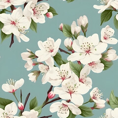 Elegant Spring Apple Blossom Seamless Pattern; immerse in the beauty of spring with cherry blossom-themed design, perfect for a fresh look and serene creative projects.