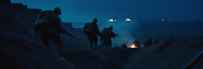 Soldiers during the war battle in the night