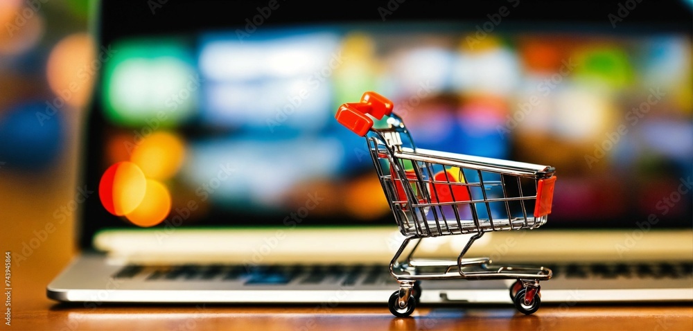 Wall mural shopping cart in supermarket