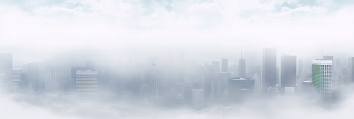 Cityscape, Architecture, and nature photography of a foggy New York City skyline in soft white and blue colors.