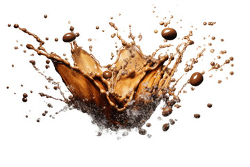 Coffee bean explosion splash isolated on transparent background