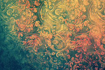 Retro-inspired paisley pattern background with vibrant shades, evoking nostalgia.
