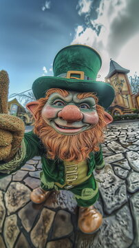 Irish Leprechaun making a selfie, saint patrick's day concept