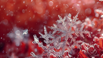 snowflakes on a red background in the style of digita