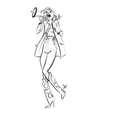 Young Millenial woman with blue hair is frantically yelling through a megaphone. She is joining a protest for social justice. 