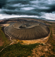 Large Hverfjall volcano crater is Tephra cone or Tuff ring volcano on gloomy day in Myvatn area at Iceland © Mumemories