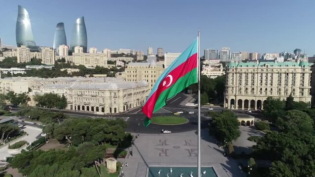 The capital of Azerbaijan, Baku, from a bird's eye view. Drone Shooting 