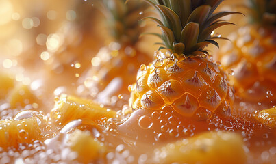 Taste of the Islands: Realistic Pineapple Juice, Bursting with Flavor - obrazy, fototapety, plakaty