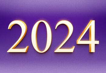 3D white glowing logo design of year 2024 on gradient purple color.