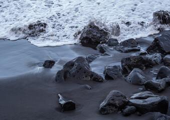 beach with black volcanic sand on  Tenerife