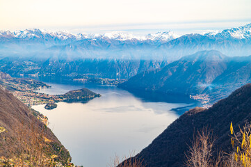 The panorama of Lake Como, photographed from the church of San Zeno, in Erbonne.

