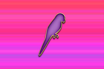 3D cute stickers of purple parrot bird shape on colorful pink gradient background.