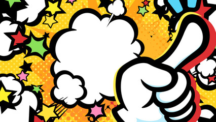 アメコミ風_手袋をした手で指差しのポーズをする背景_黄色_16:9