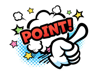 アメコミ風_手袋をした手で指差しのポーズをするイラスト_ポイント