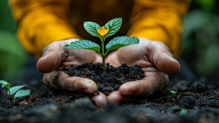 A professional figure nurturing a bud representing the careful attention required for business and environmental growth