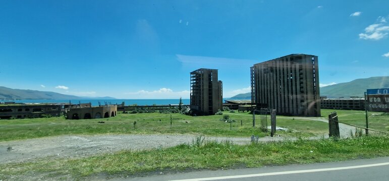 ruins of former russian recreational objects hotels and resorts in armenia lake sevan