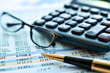 Calculadora y bolígrafo sobre informes financieros