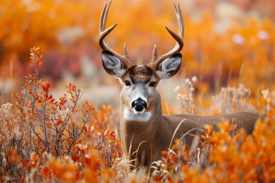 Ciervo macho en un bosque oto&ntilde;al