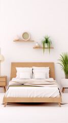 Minimalist bedroom interior with natural materials and colors 3d render