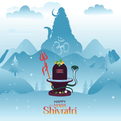 Maha Shivratri Celebration Post and Baackground with Lord Shiva Silhouette  With Shiv Ling Vector Illustration