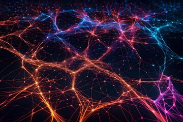Neon Glowing AI Nodes: A high-definition image showcasing vibrant nodes interacting in a cutting-edge artificial intelligence network.