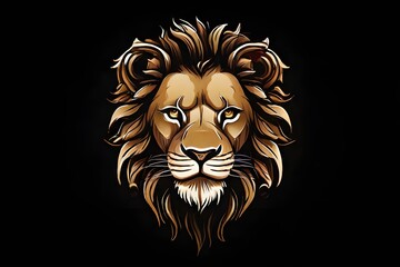 Line art of lion face on black background. Proud lion king logo. Lion king shield logo vector design. Perfect for zoo logo - obrazy, fototapety, plakaty
