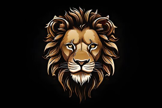Line art of lion face on black background. Proud lion king logo. Lion king shield logo vector design. Perfect for zoo logo