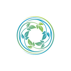 Leaf vector icon of green design circle stamp
