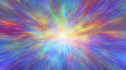 Abstract background with burst of colorful holographic rays and lines.