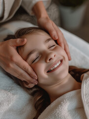 Fototapeta na wymiar Child Enjoying a Relaxing Head Massage